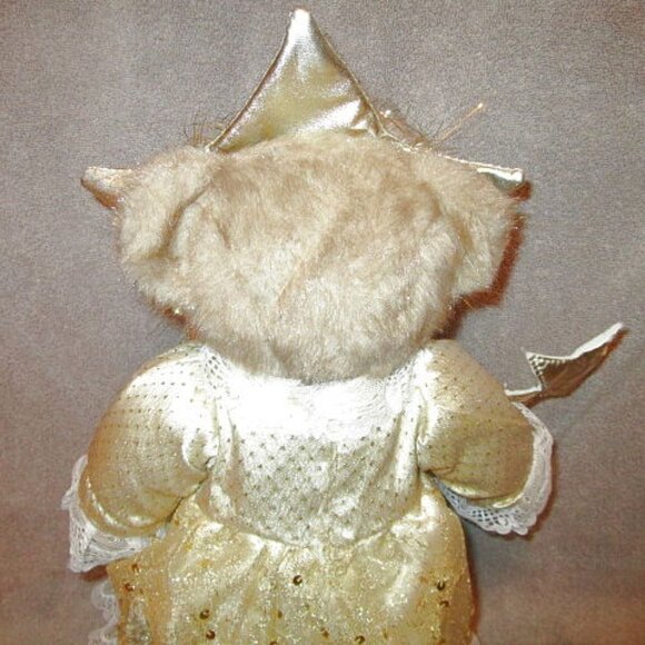 17" Christmas Star FAIRY BEAR Plush GOLD Wand DRESS Standing WOOD Decor VINTAGE - Picture 8 of 12